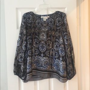 4/$25 Black paisley floral silky loose top shirt S